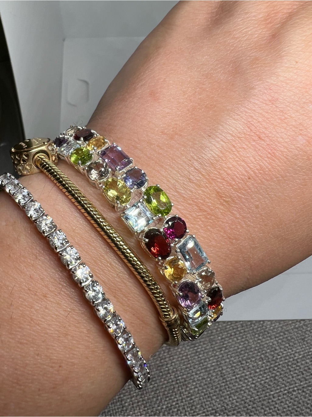 Sterling Silver Multicolor Gemstone Tennis Bracelet